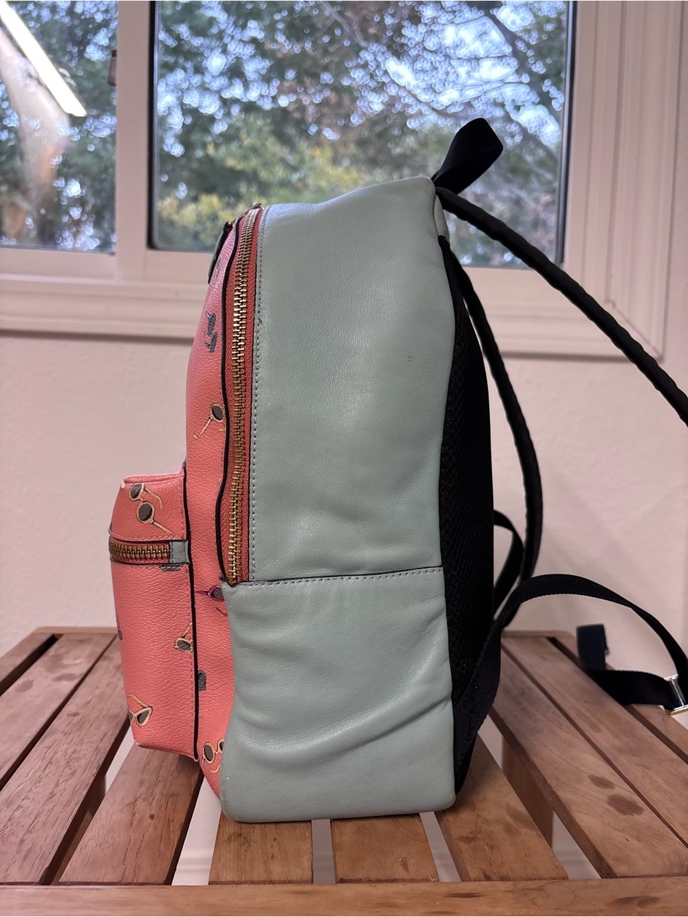 Coach Coral Mini Backpack with Pale Blue Trim and Sunglass Print - Picture 3 of 16